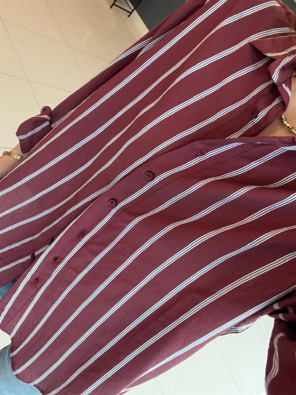 Çi̇zgi̇li̇ Premi̇um Seri̇ Gömlek Bordo