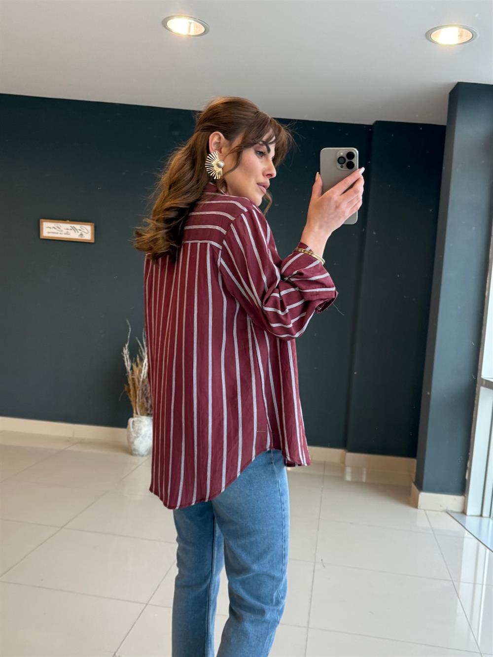 Çi̇zgi̇li̇ Premi̇um Seri̇ Gömlek Bordo