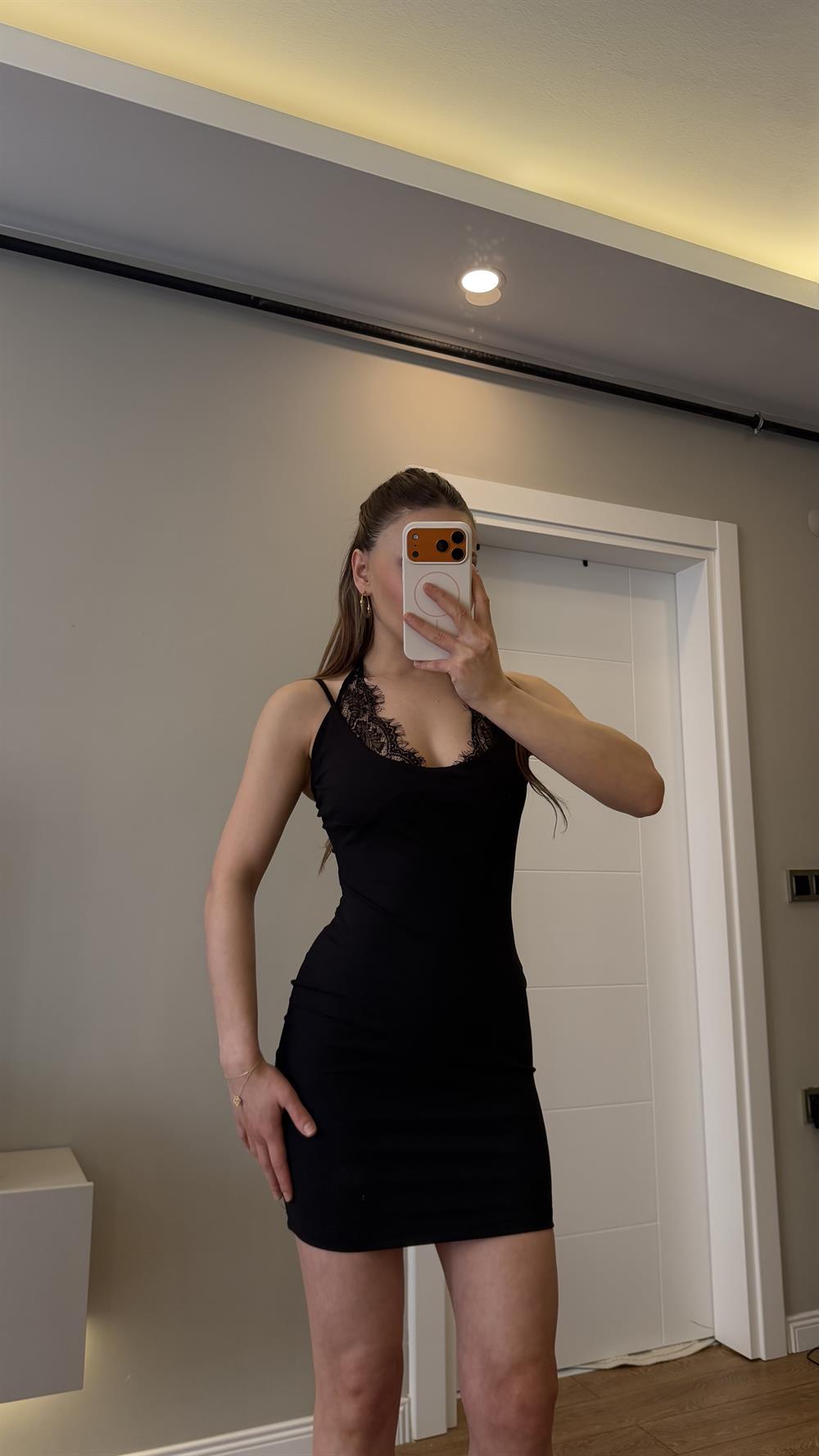 Dantel Dantel Detaylı Elbise Siyah 