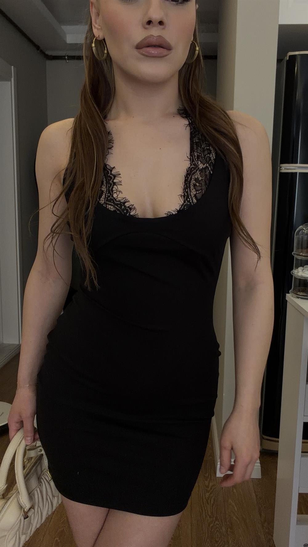 Dantel Dantel Detaylı Elbise Siyah 