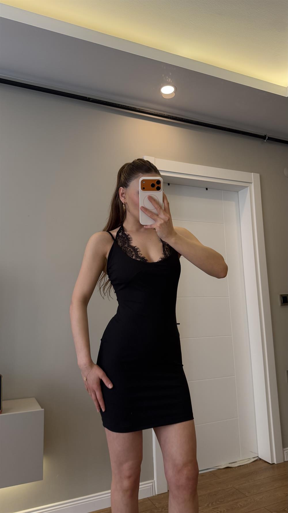 Dantel Dantel Detaylı Elbise Siyah 