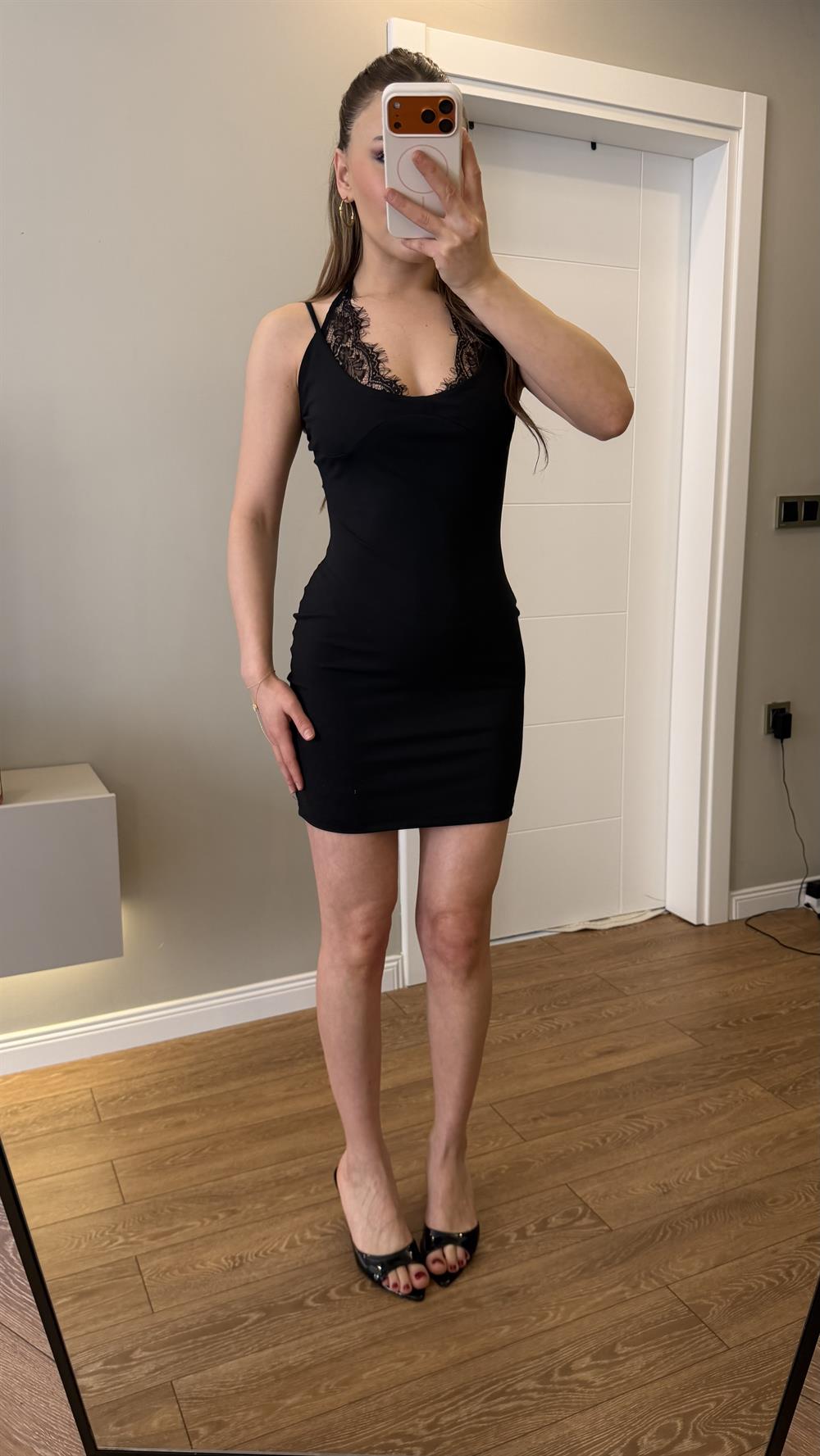 Dantel Dantel Detaylı Elbise Siyah 