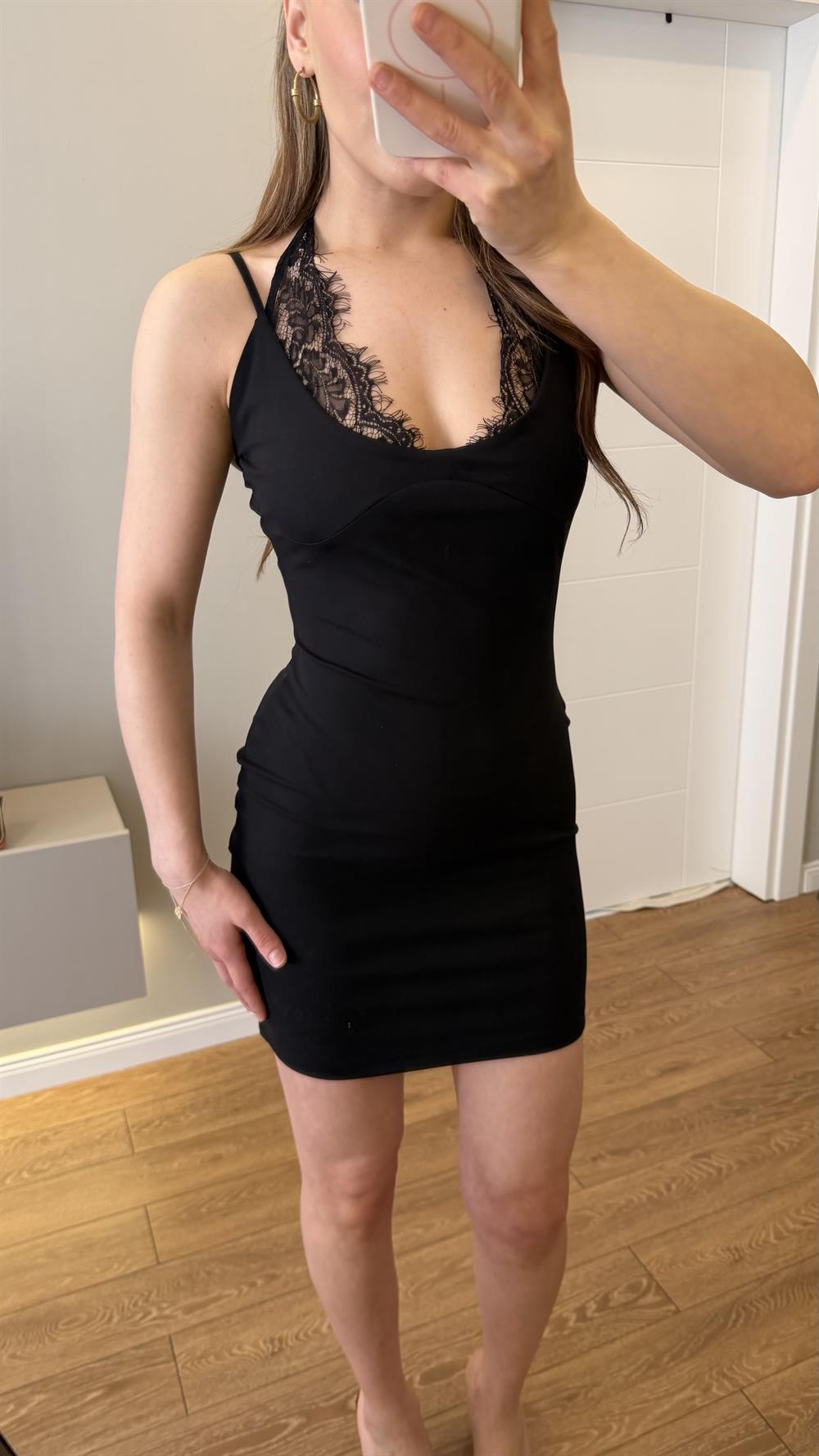 Dantel Dantel Detaylı Elbise Siyah 