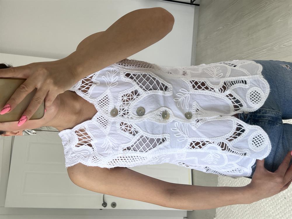 Dantel İşlemeli̇ Kolsuz Yelek