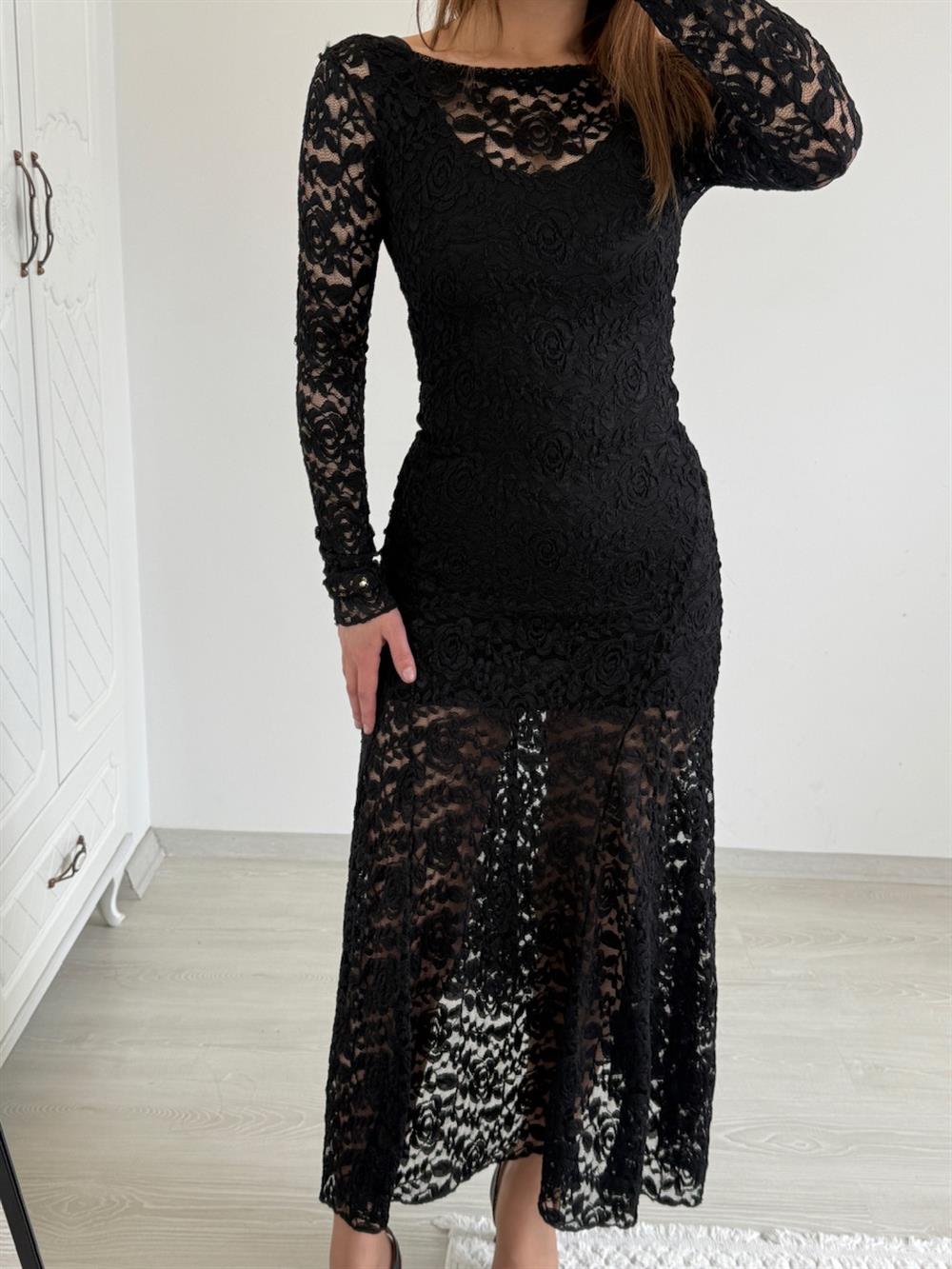 DANTELLİ TASARIM ASTARLI ELBİSE