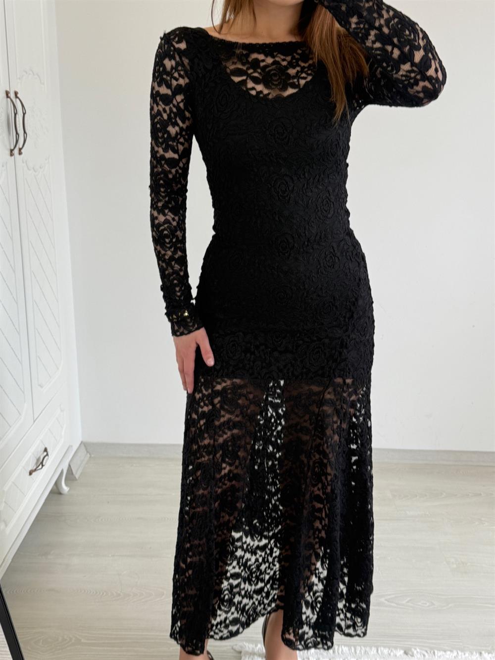 DANTELLİ TASARIM ASTARLI ELBİSE