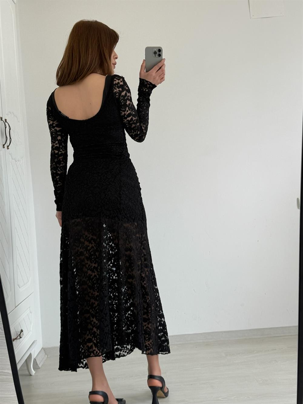 DANTELLİ TASARIM ASTARLI ELBİSE