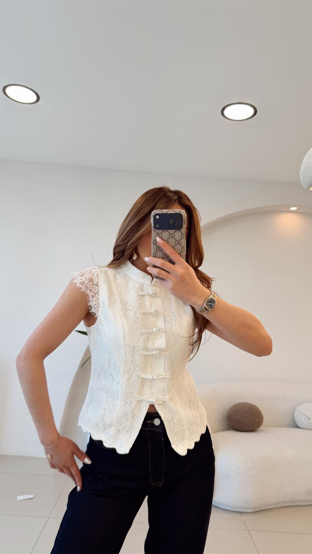 DANTELLİ TASARIM BLUZ BEYAZ