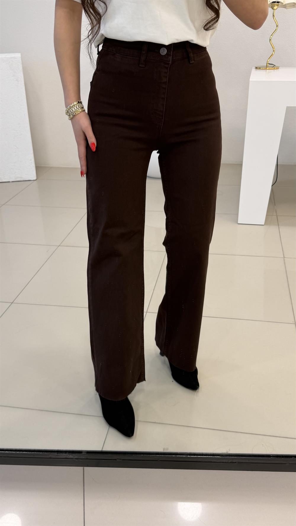 DEKORATİF CEP DETAYLI PALAZZO JEAN ACI KAHVE