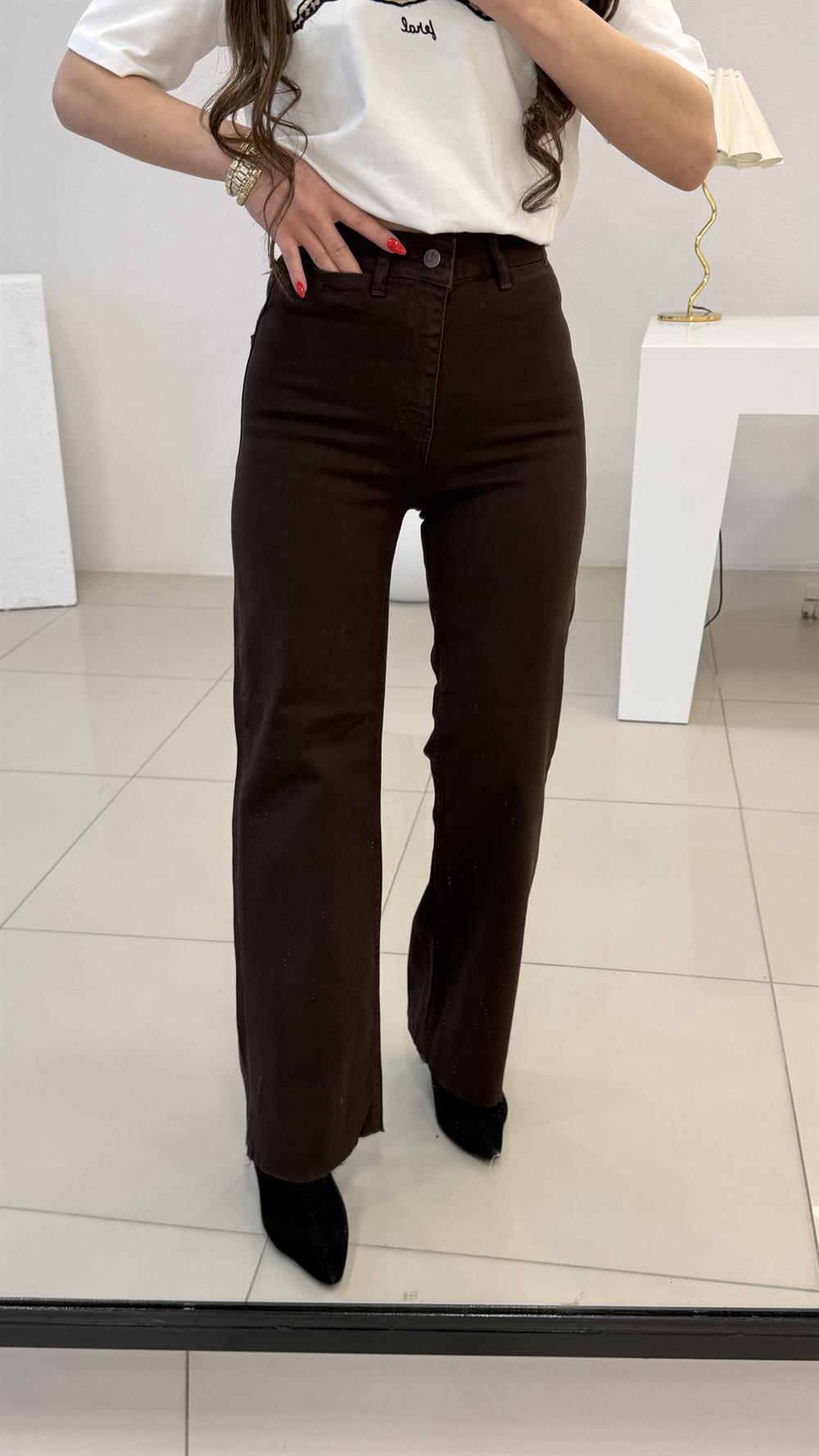 DEKORATİF CEP DETAYLI PALAZZO JEAN ACI KAHVE