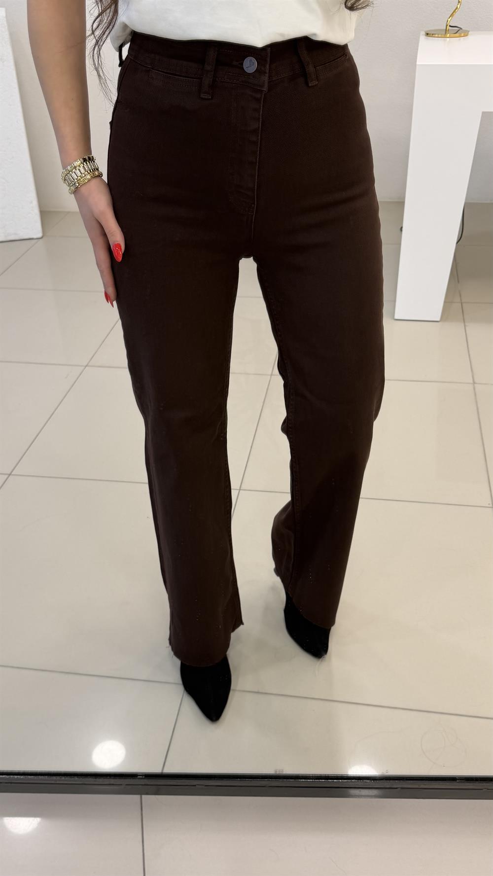 DEKORATİF CEP DETAYLI PALAZZO JEAN ACI KAHVE