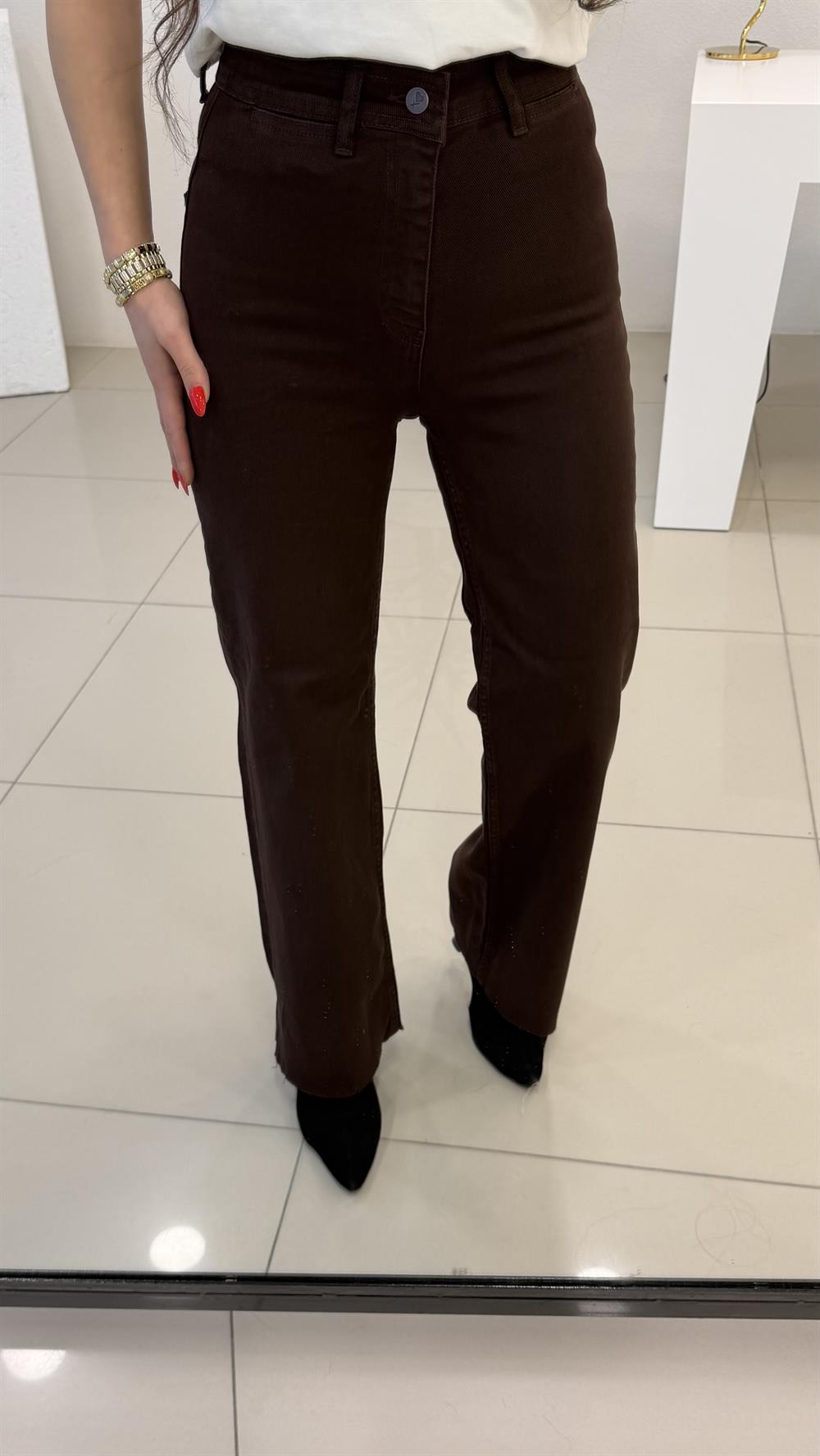 DEKORATİF CEP DETAYLI PALAZZO JEAN ACI KAHVE