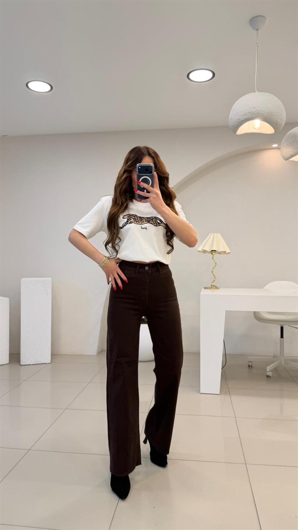 DEKORATİF CEP DETAYLI PALAZZO JEAN ACI KAHVE