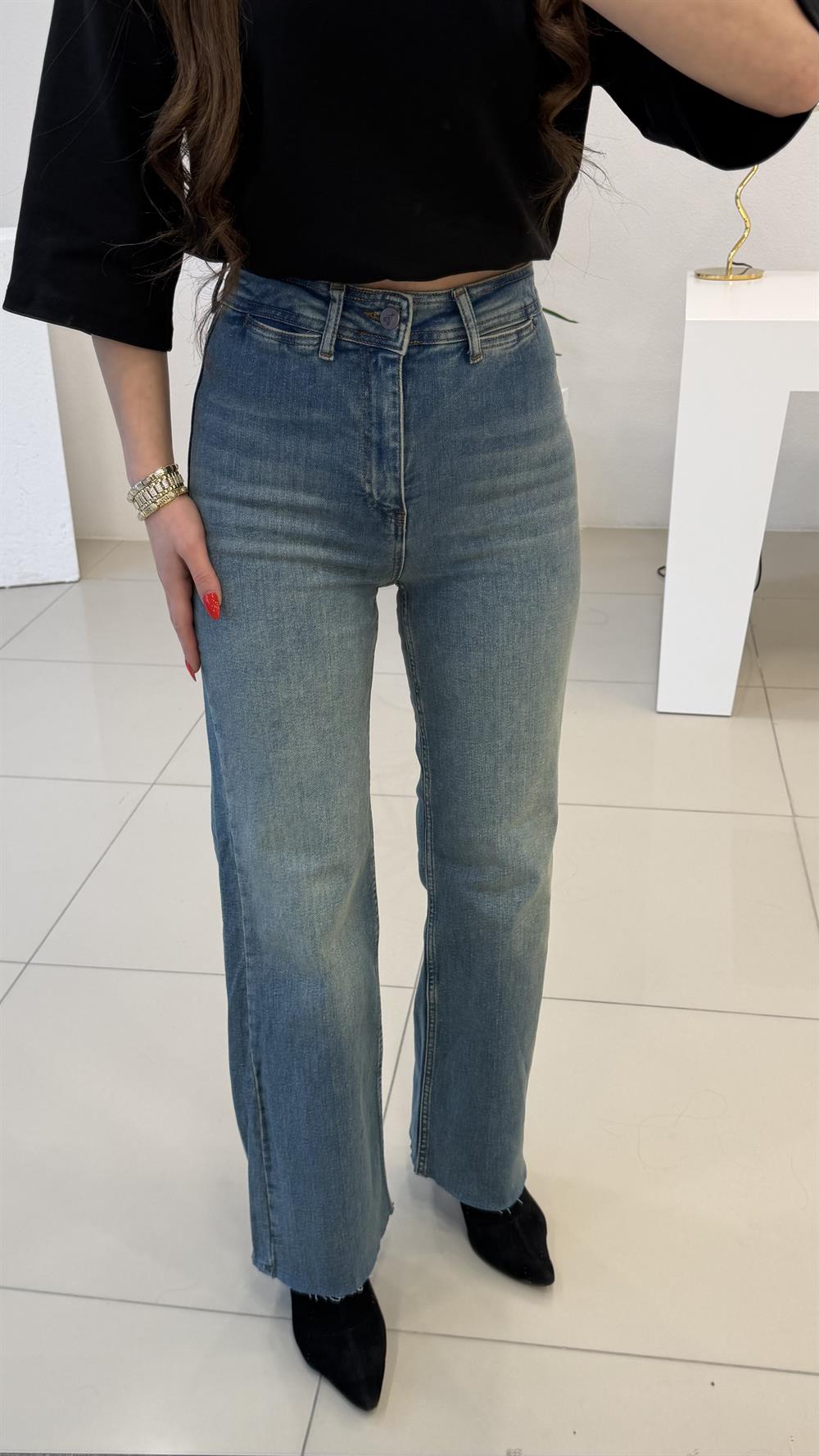 DEKORATİF CEP DETAYLI PALAZZO JEAN TİNTLİ MAVİ 