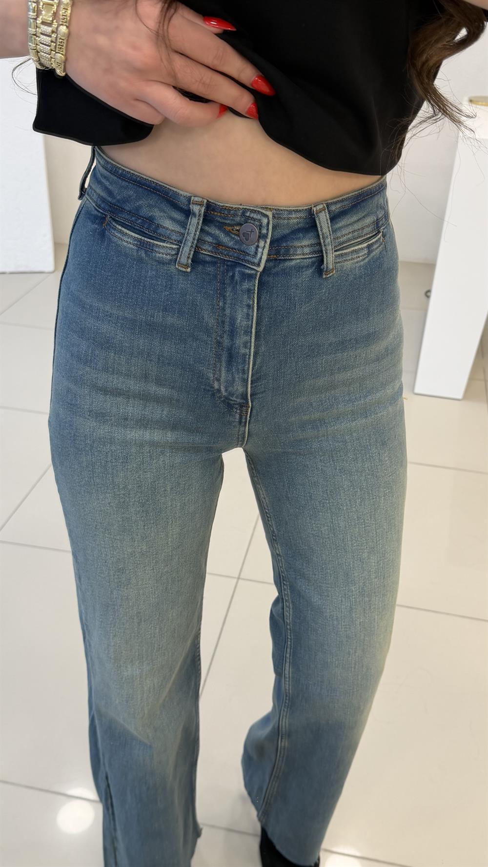 DEKORATİF CEP DETAYLI PALAZZO JEAN TİNTLİ MAVİ 