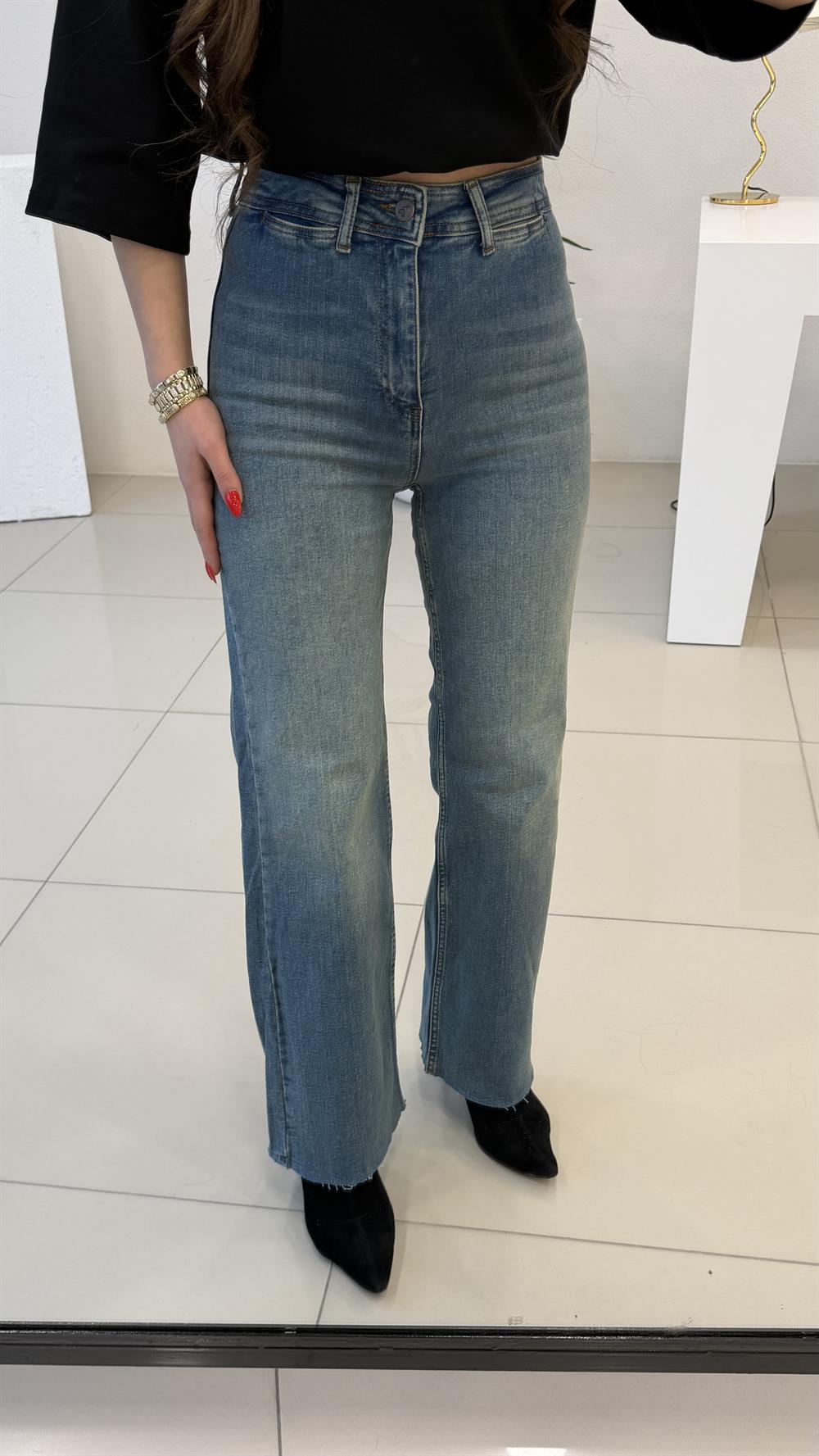 DEKORATİF CEP DETAYLI PALAZZO JEAN TİNTLİ MAVİ 