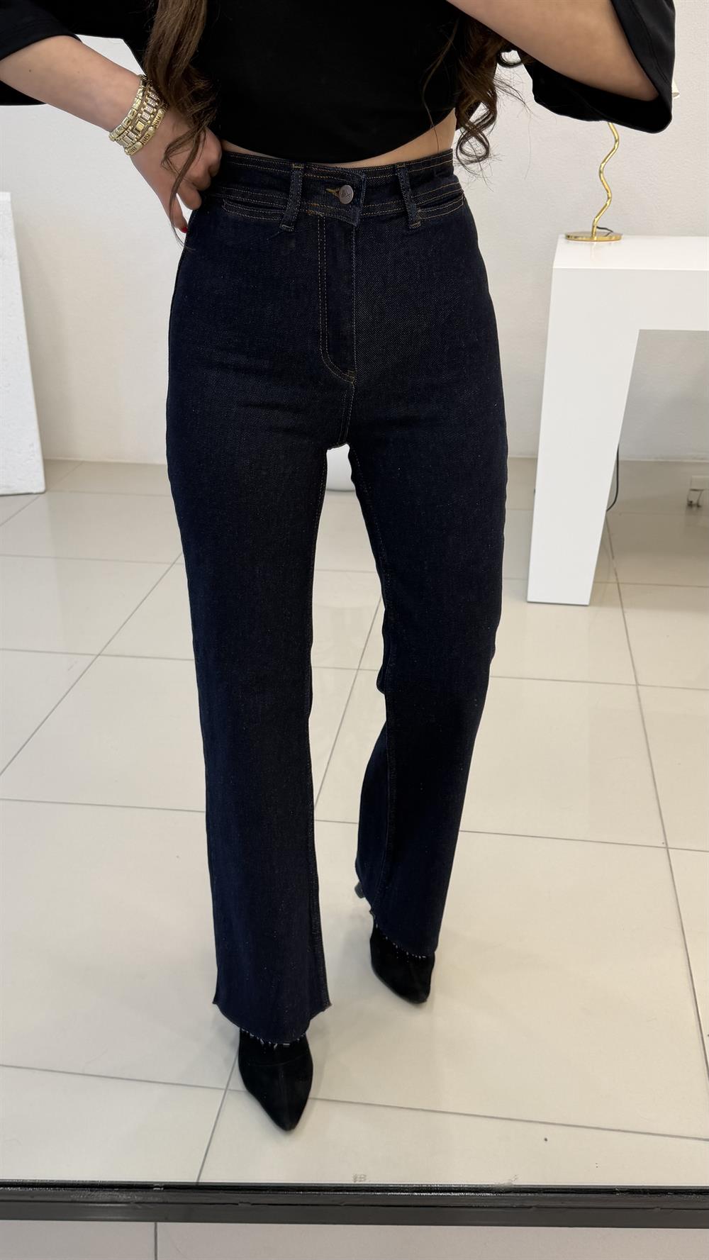 DEKORATİF CEP DETAYLI PALAZZO JEAN RİNS LACİVERT