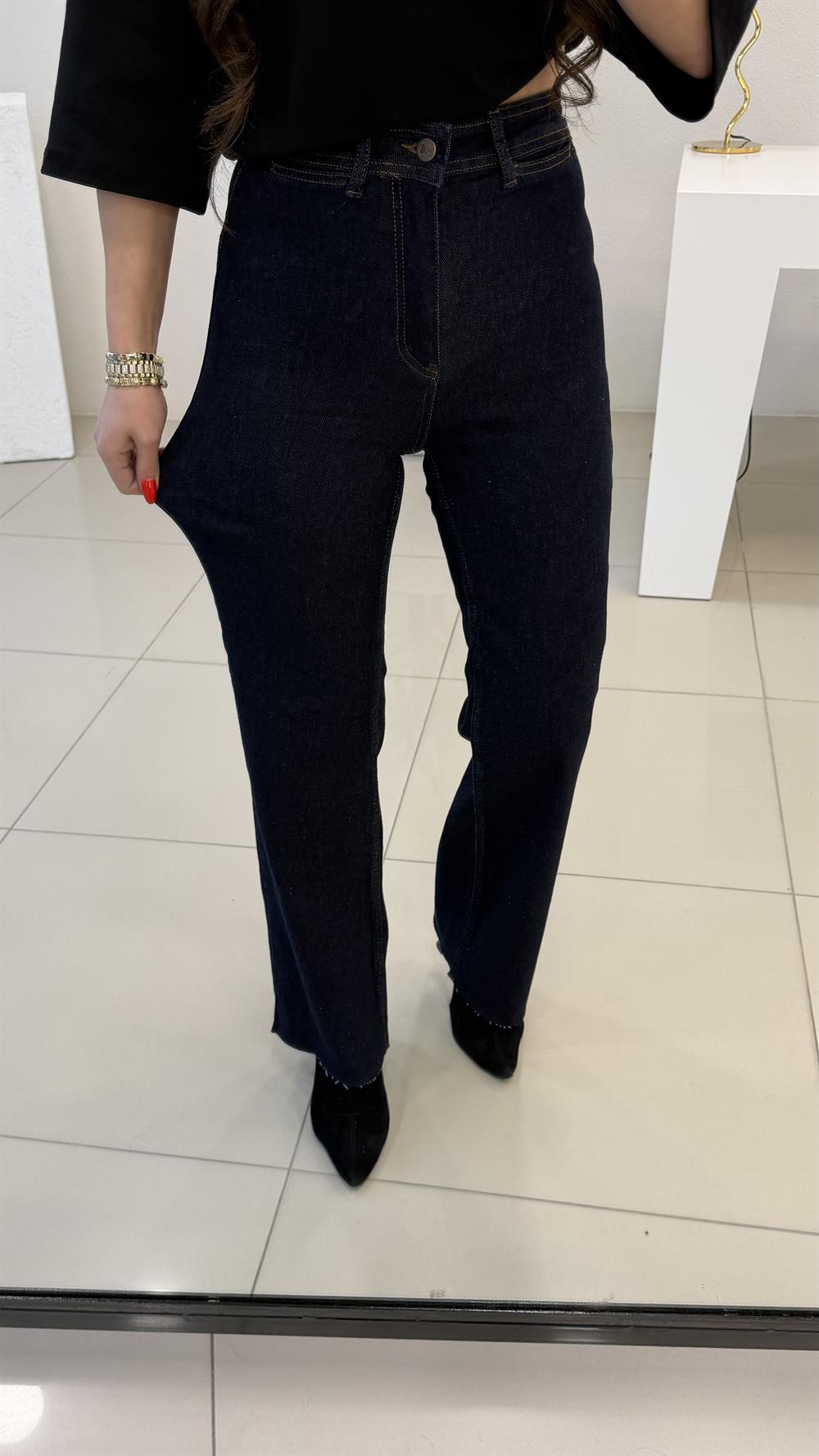 DEKORATİF CEP DETAYLI PALAZZO JEAN RİNS LACİVERT