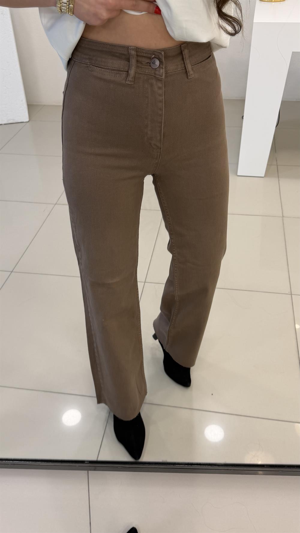 DEKORATİF CEP DETAYLI PALAZZO JEAN TOPRAK