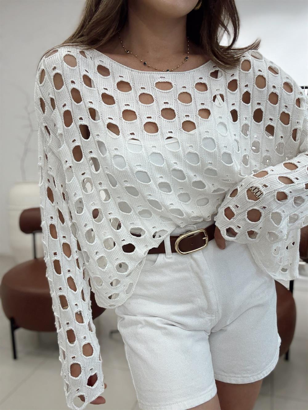 Deli̇kli̇ Merseri̇ze Crop Beyaz