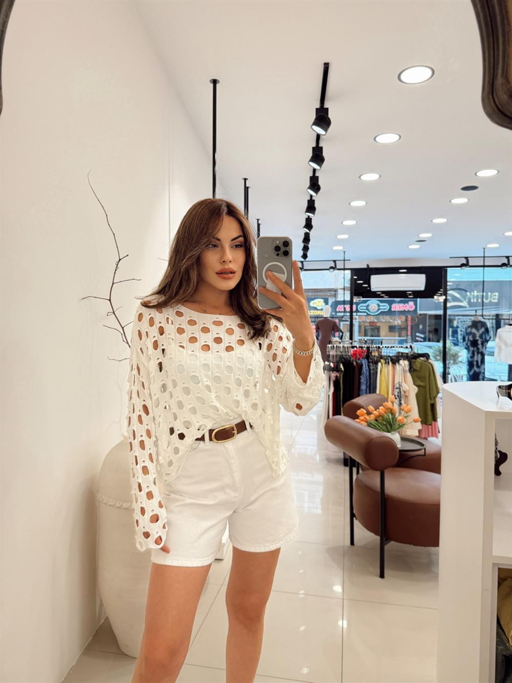 Deli̇kli̇ Merseri̇ze Crop Beyaz