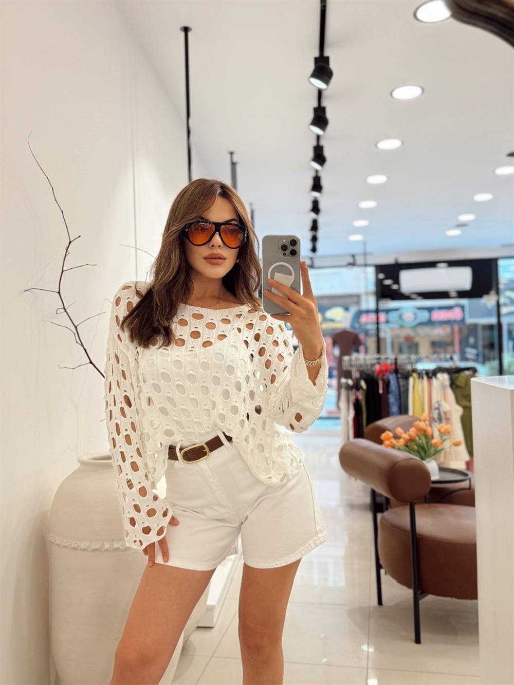 Deli̇kli̇ Merseri̇ze Crop Beyaz