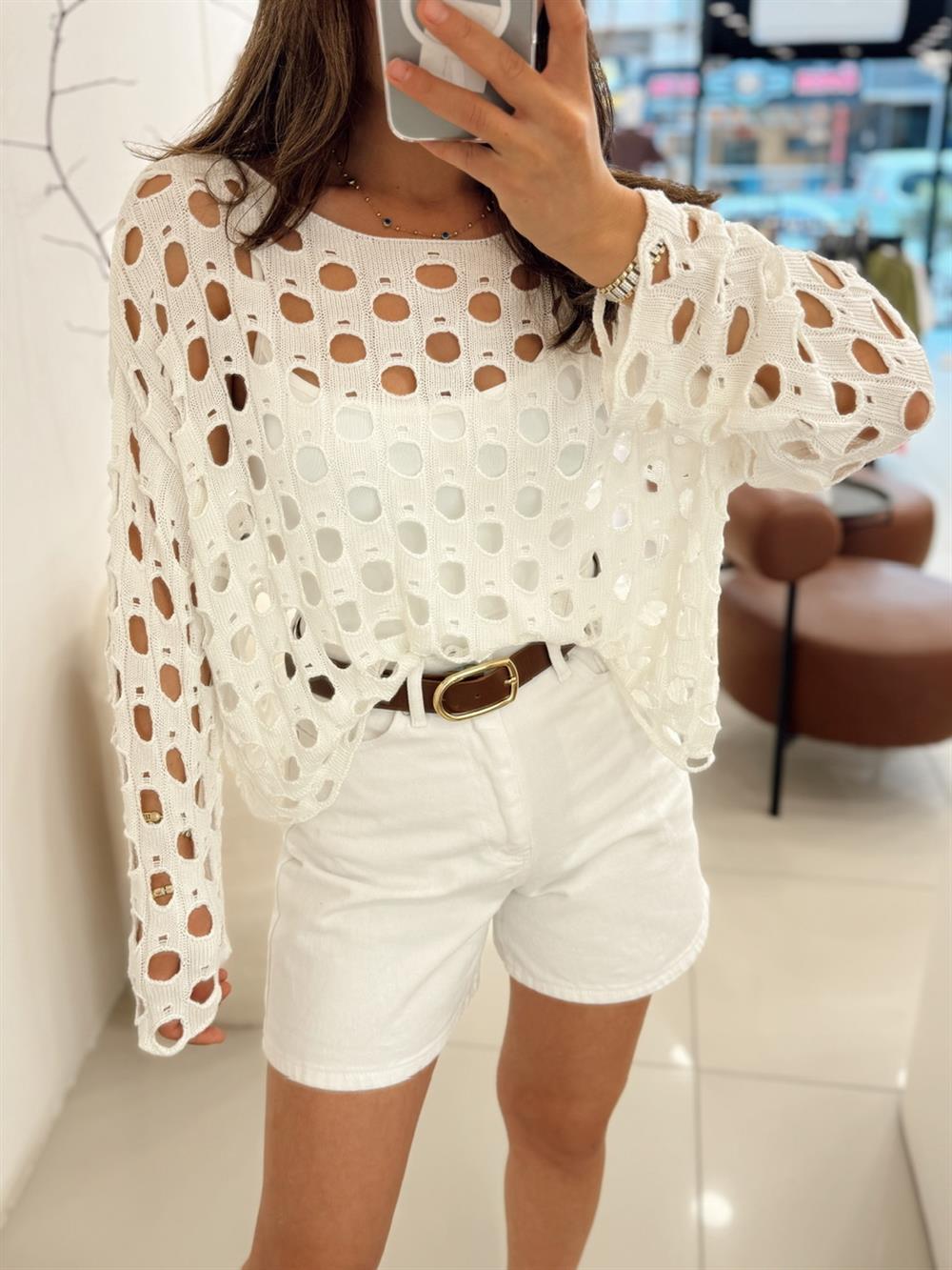 Deli̇kli̇ Merseri̇ze Crop Beyaz