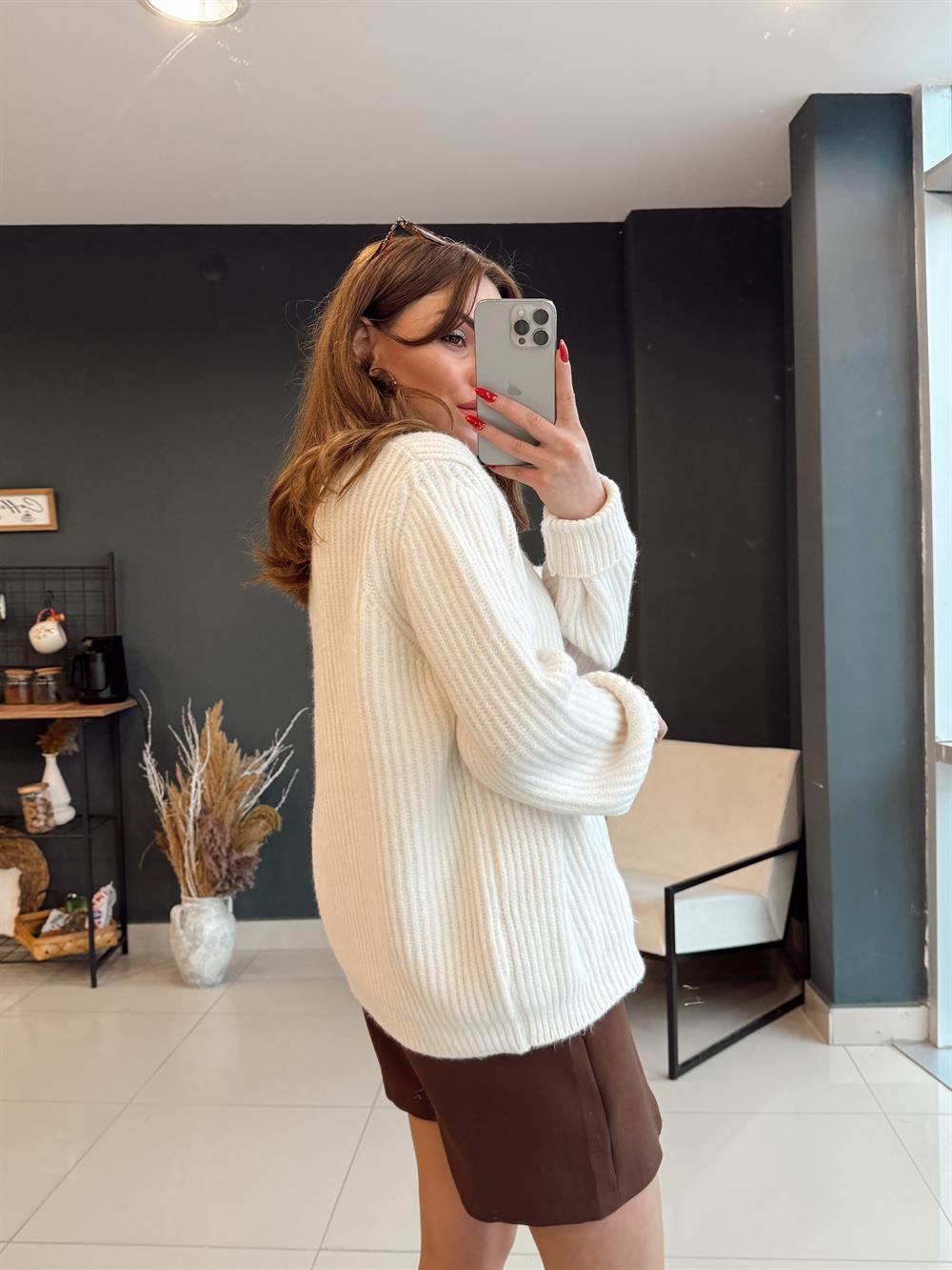 Deni̇m Detayli Örgü Hirka