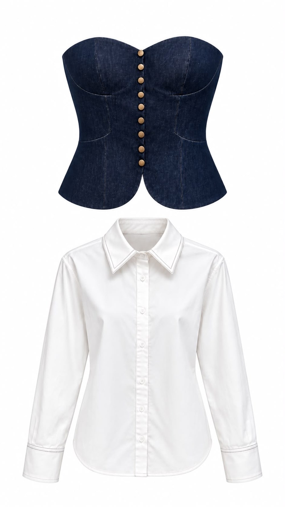 Denim Korse Detaylı Poplin Gömlek