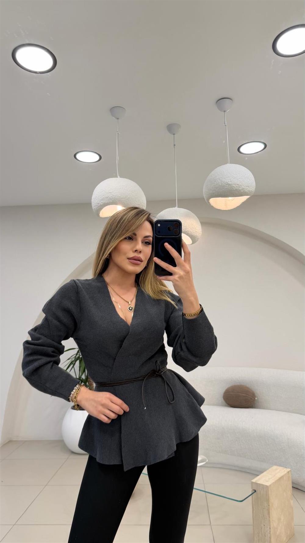 DERİ İP DETAYLI HIRKA ANTRASİT