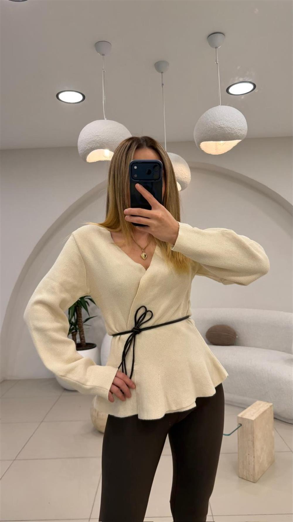 DERİ İP DETAYLI HIRKA EKRU