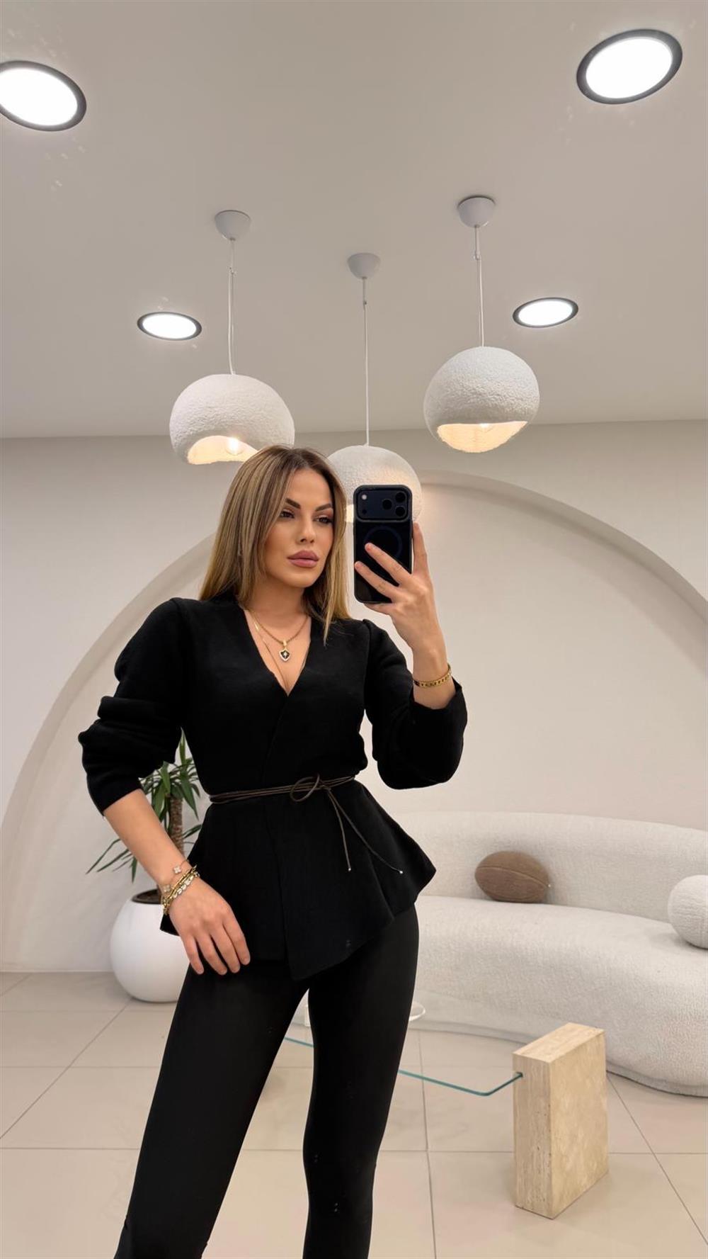 DERİ İP DETAYLI HIRKA SİYAH