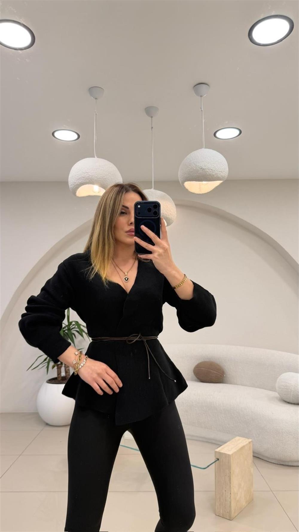 DERİ İP DETAYLI HIRKA SİYAH