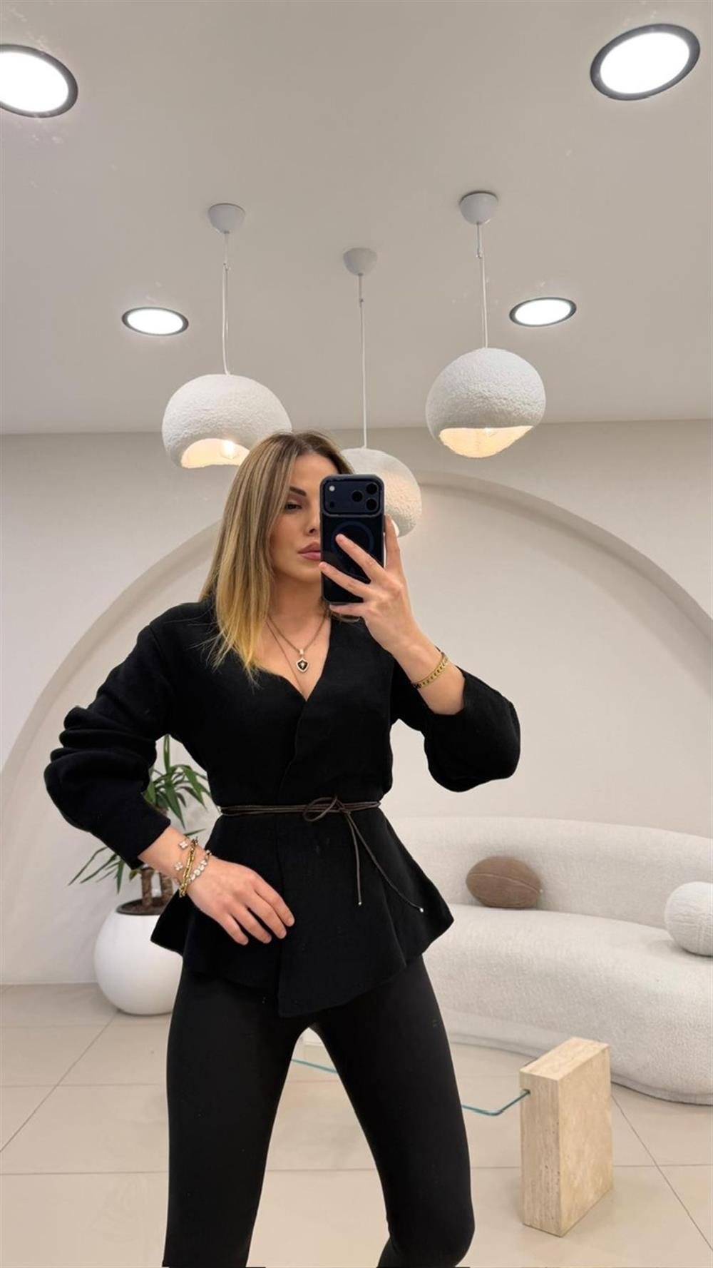 DERİ İP DETAYLI HIRKA SİYAH