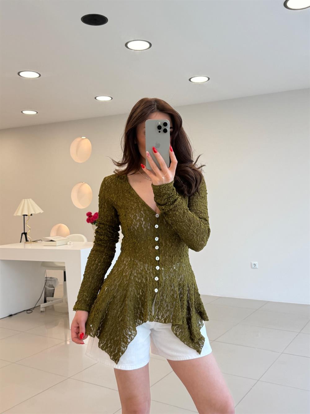 DANTEL DETAYLI BLUZ YEŞİL