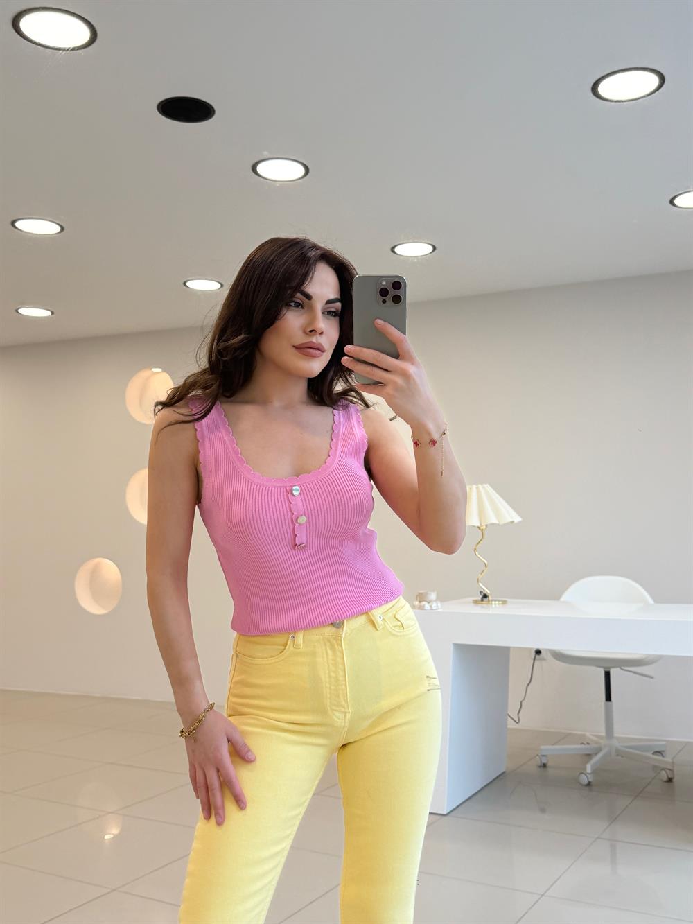 FİTİLLİ DÜĞMELİ ATLET  PEMBE