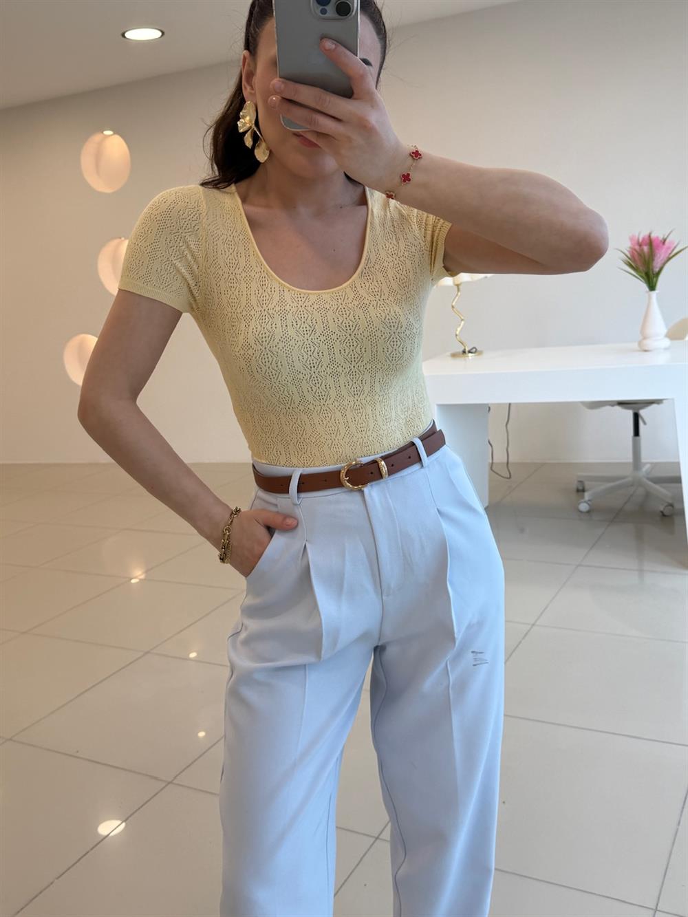 KISA KOL MERSERİZE SARI
