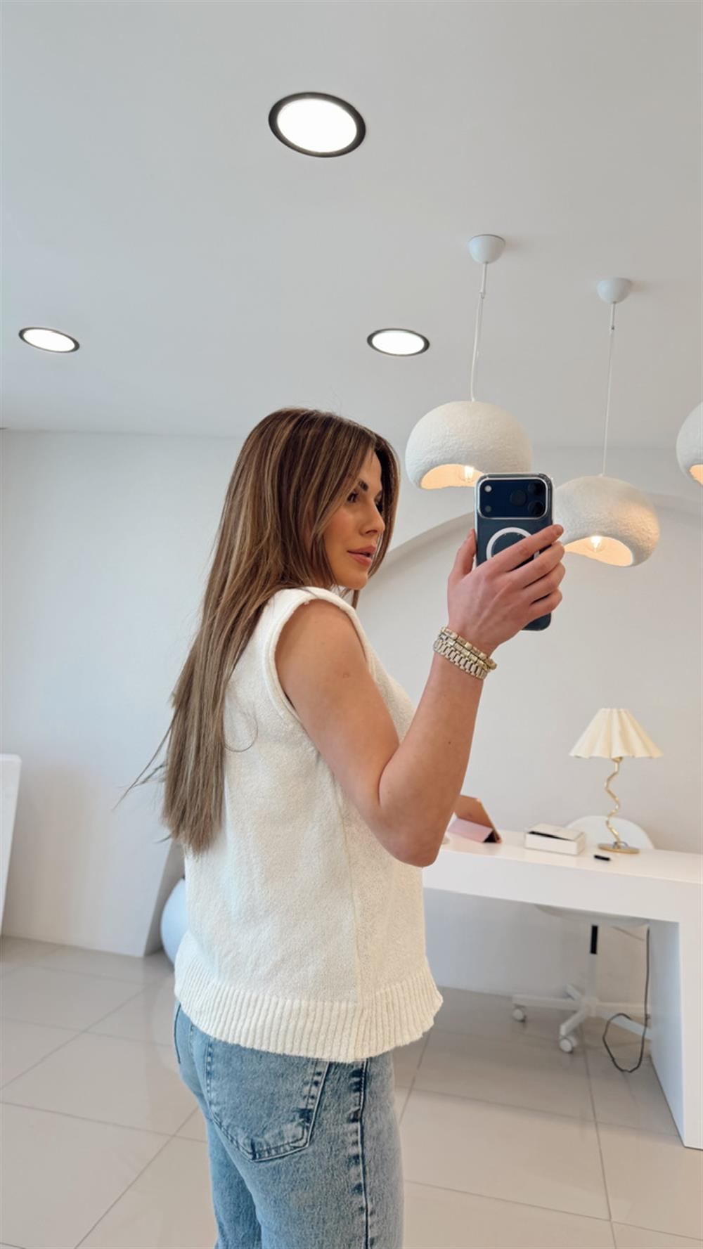 DÜŞÜK KOL EKRU TRİKO BLUZ EKRU