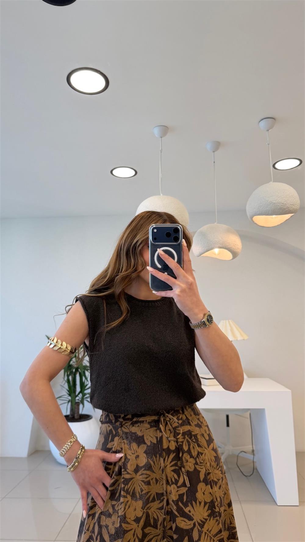 DÜŞÜK KOL KAHVE TRİKO BLUZ KAHVE