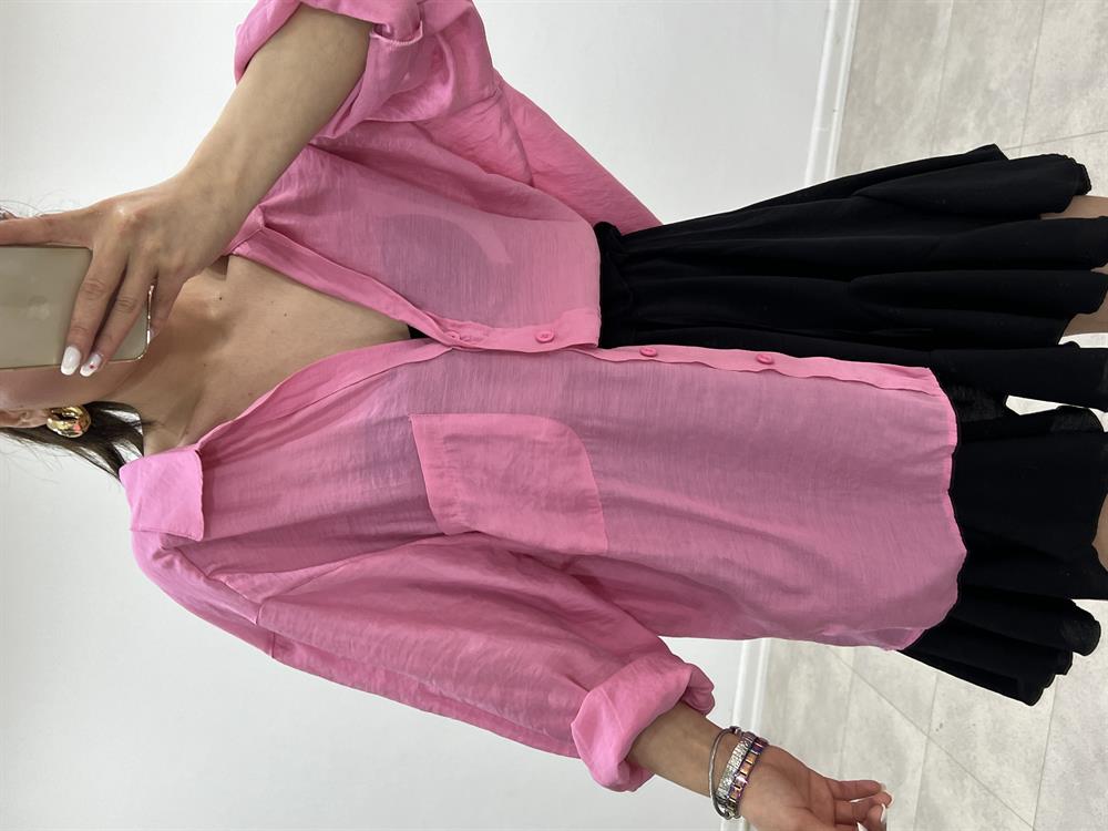 Düşük Omuzlu Oversi̇ze Gömlek Pembe
