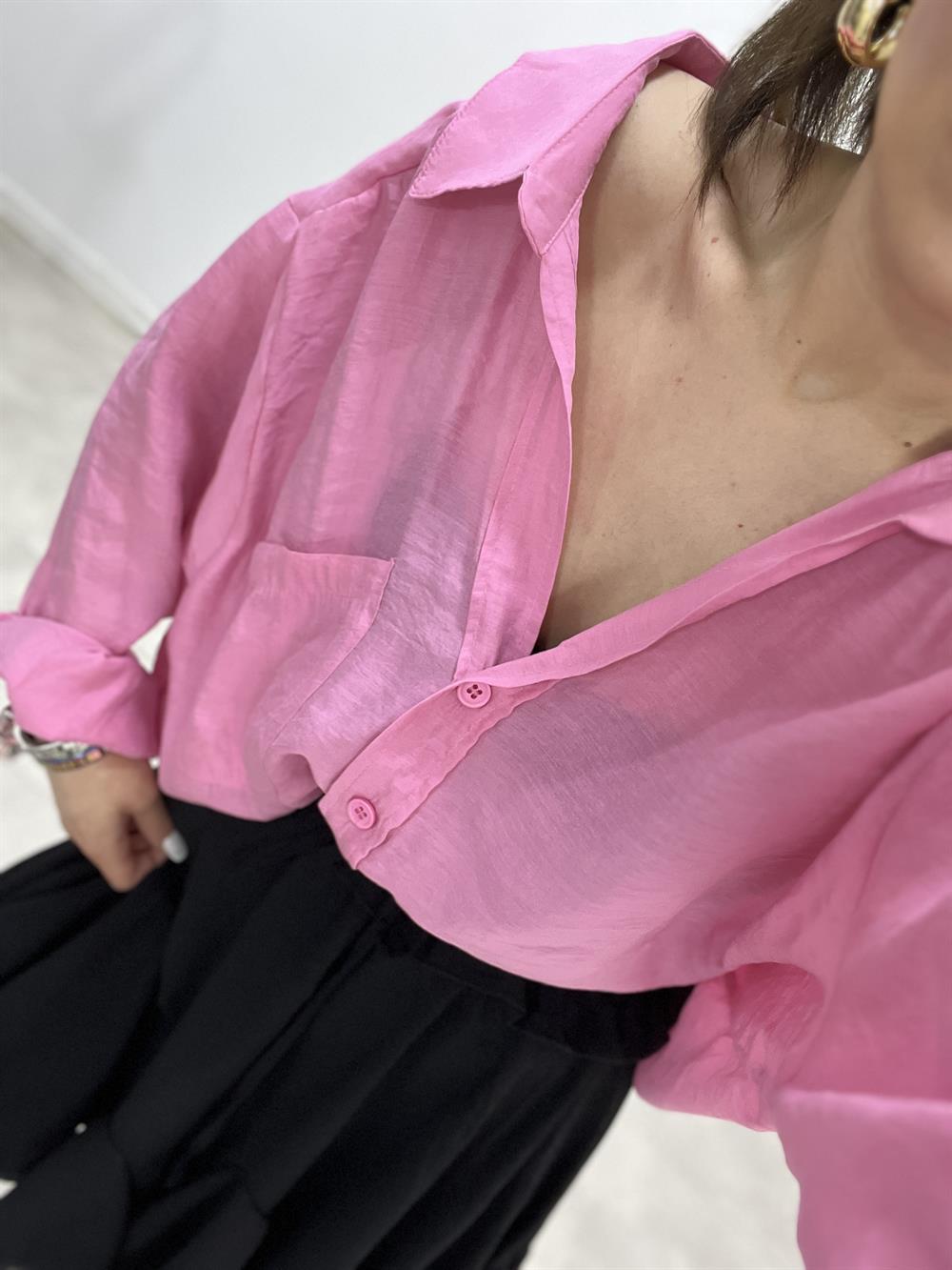 Düşük Omuzlu Oversi̇ze Gömlek Pembe