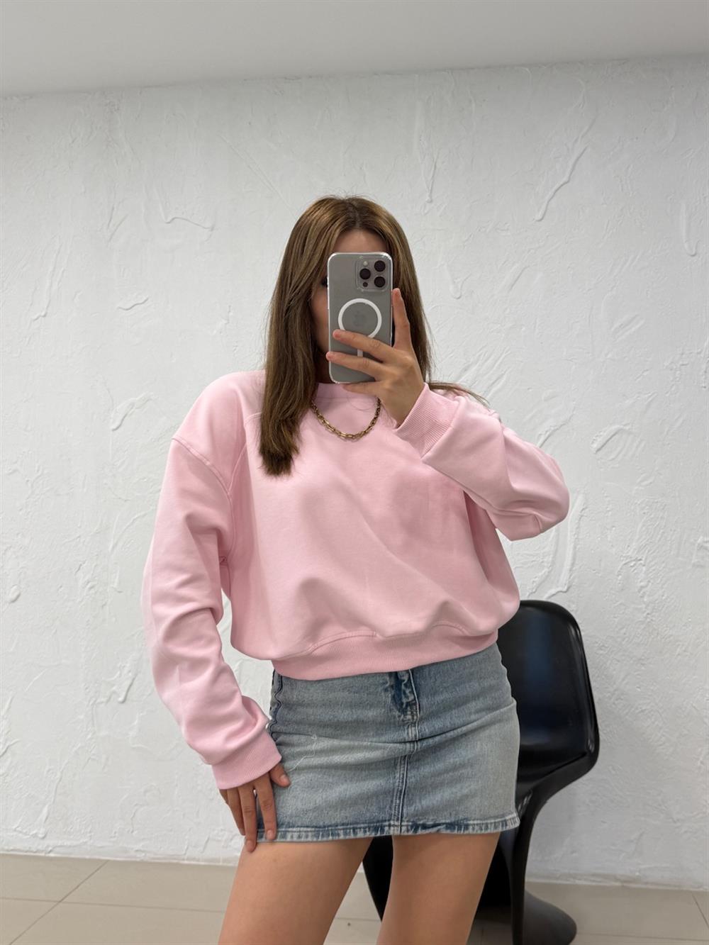 DÜZ BASİC SWEATSHIRT PEMBE