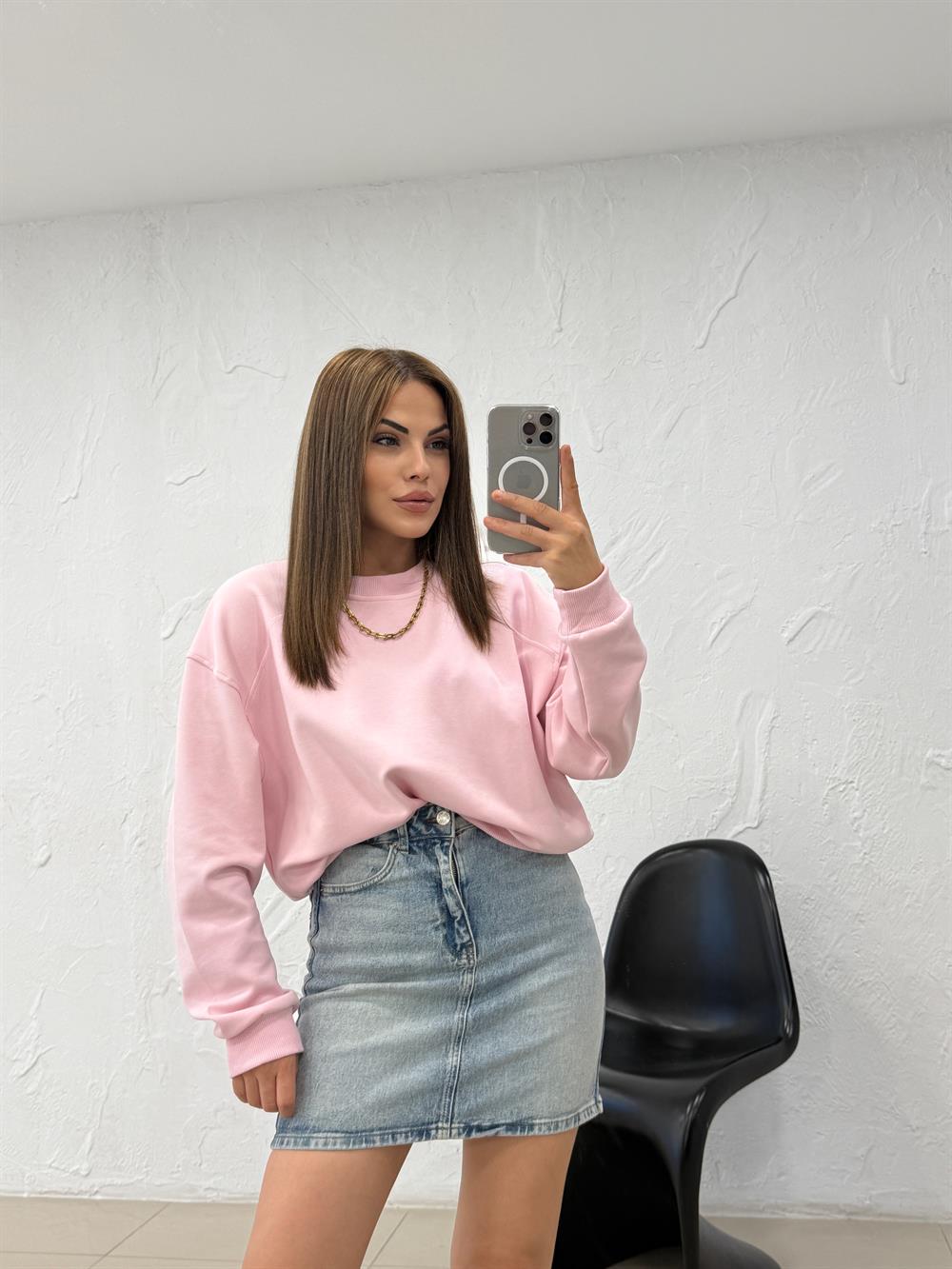 DÜZ BASİC SWEATSHIRT PEMBE