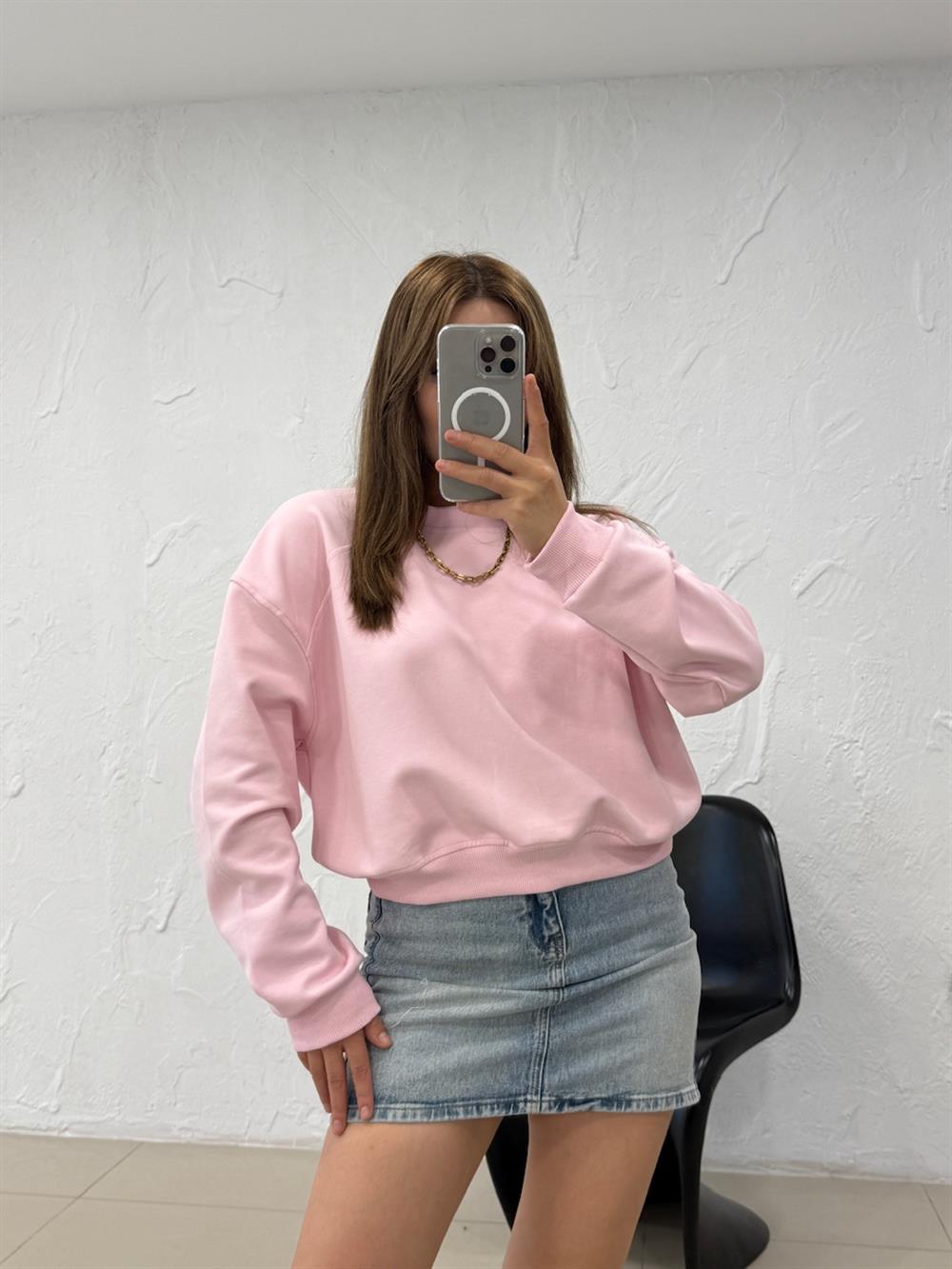 DÜZ BASİC SWEATSHIRT PEMBE