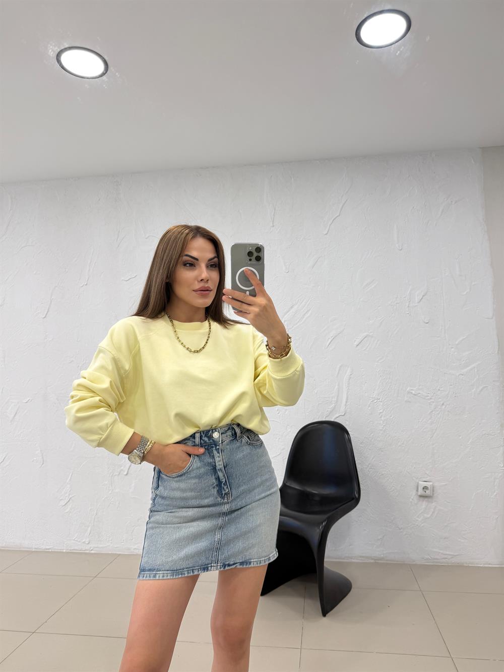 DÜZ BASİC SWEATSHIRT SARI