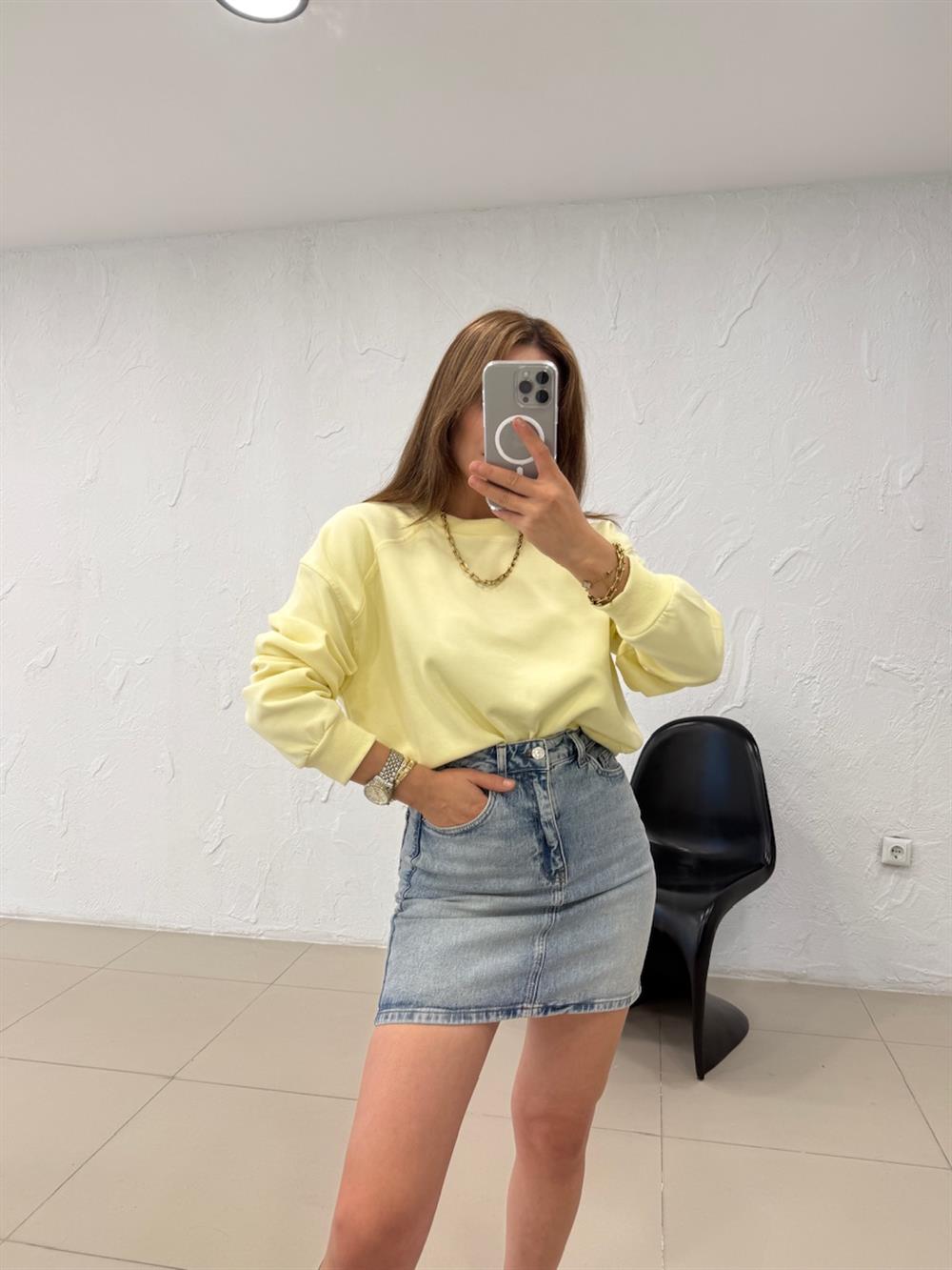 DÜZ BASİC SWEATSHIRT SARI