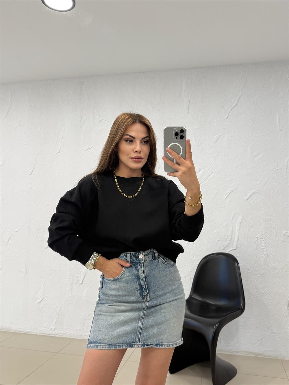 DÜZ BASİC SWEATSHIRT SİYAH