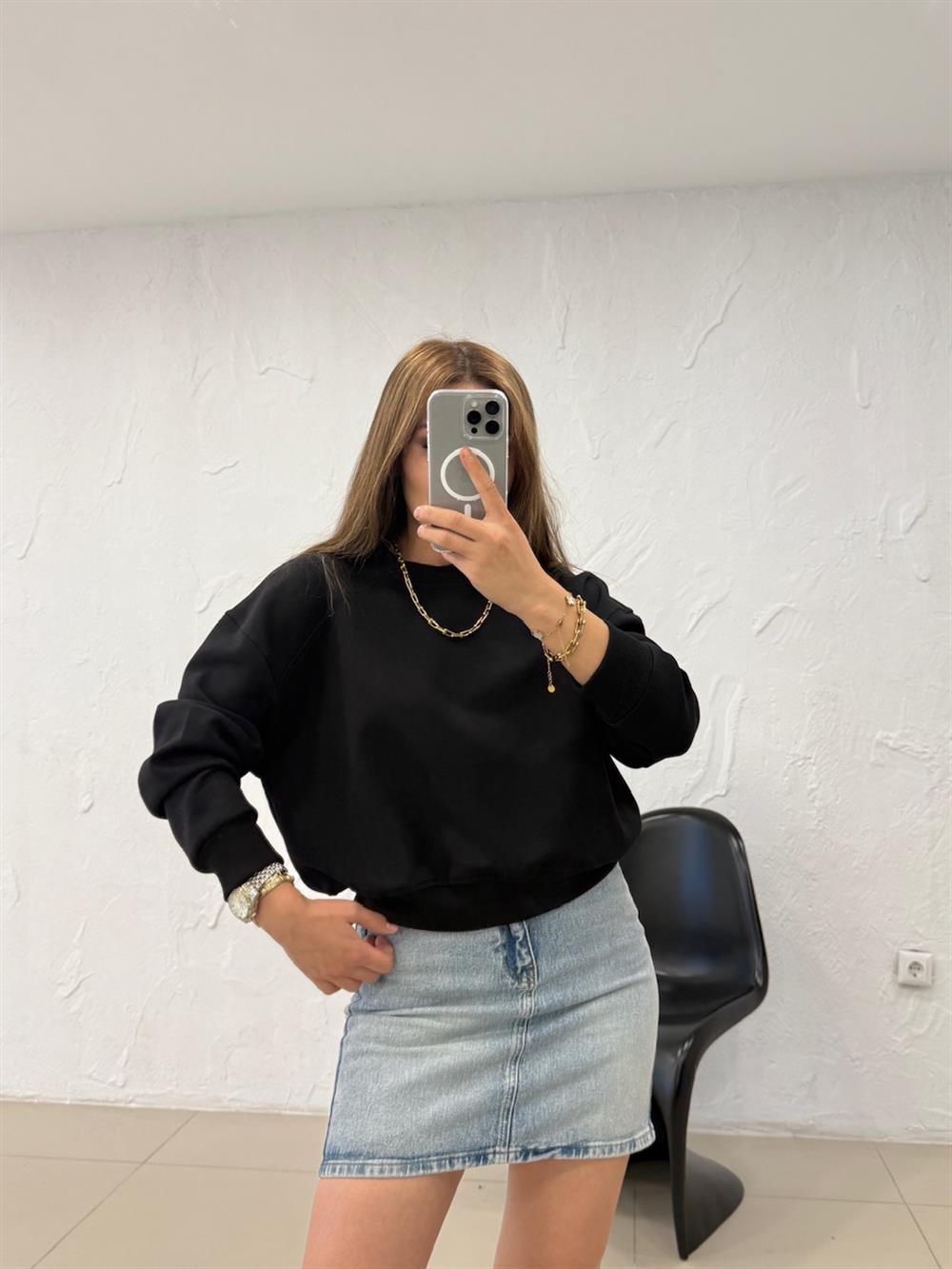 DÜZ BASİC SWEATSHIRT SİYAH