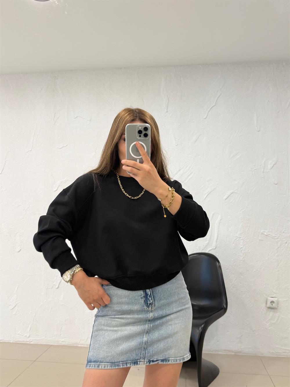 DÜZ BASİC SWEATSHIRT SİYAH