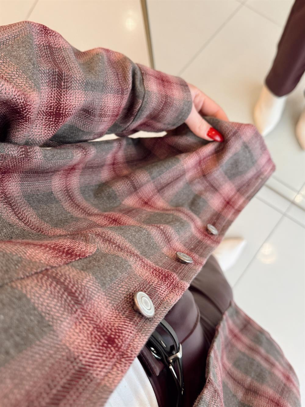 Ekose Bordo Ceket Gömlek